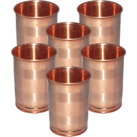 Set of 6 - Prisha India Craft B. Drinking Copper Glass Tumbler Handmade Water Glasses - Traveller's Copper Mug for Ayurveda Benefits - Copper Cup