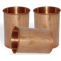 Set of 3 - Prisha India Craft B. Drinking Copper Glass Tumbler Handmade Water Glasses - Traveller's Copper Mug for Ayurveda Benefits - Copper Cup