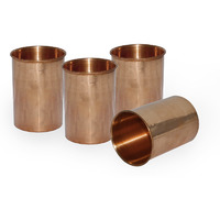 Set of 4 - Prisha India Craft B. Drinking Copper Glass Tumbler Handmade Water Glasses - Traveller's Copper Mug for Ayurveda Benefits - Copper Cup
