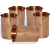 Set of 5 - Prisha India Craft B. Drinking Copper Glass Tumbler Handmade Water Glasses - Traveller's Copper Mug for Ayurveda Benefits - Copper Cup