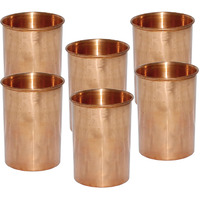 Set of 6 - Prisha India Craft B. Drinking Copper Glass Tumbler Handmade Water Glasses - Traveller's Copper Mug for Ayurveda Benefits - Copper Cup