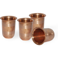 Set of 4 - Prisha India Craft B. Drinking Copper Glass Tumbler Handmade Water Glasses - Copper Cup - Traveller's Copper Mug for Ayurveda Benefits