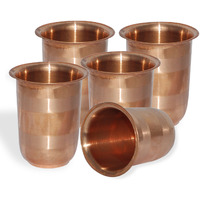 Set of 5 - Prisha India Craft B. Drinking Copper Glass Tumbler Handmade Water Glasses - Copper Cup - Traveller's Copper Mug for Ayurveda Benefits
