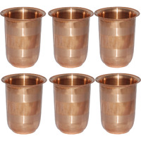 Set of 6 - Prisha India Craft B. Drinking Copper Glass Tumbler Handmade Water Glasses - Copper Cup - Traveller's Copper Mug for Ayurveda Benefits