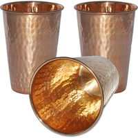 Set of 3 - Prisha India Craft B. Copper Cup Water Tumbler - Handmade Water Glasses - Traveller's Copper Mug for Ayurveda Benefits