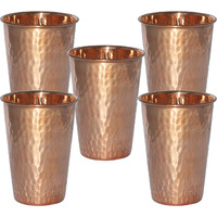 Set of 5 - Prisha India Craft B. Copper Cup Water Tumbler - Handmade Water Glasses - Traveller's Copper Mug for Ayurveda Benefits