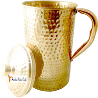 Prisha India Craft New Improved Hammered Copper Jug Pitcher, Drinkware & Serveware, Yoga, 2000 ML | 67 Ounce