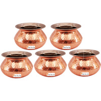 Set of 5 Prisha India Craft B. High Quality Handmade Steel Copper Casserole - Copper Serving Handi Bowl - Copper Serveware Dishes Bowl Dia - 5  X Height - 3.25  - Christmas Gift