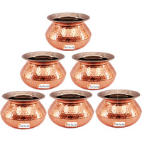 Set of 6 Prisha India Craft B. High Quality Handmade Steel Copper Casserole - Copper Serving Handi Bowl - Copper Serveware Dishes Bowl Dia - 5  X Height - 3.25  - Christmas Gift
