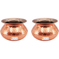 Set of 2 Prisha India Craft B. High Quality Handmade Steel Copper Casserole - Copper Serving Handi Bowl - Copper Serveware Dishes Bowl Dia - 5.5  X Height - 3.50  - Christmas Gift