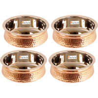 Set of 4 Prisha India Craft B. High Quality Handmade Steel Copper Casserole - Copper Serving Handi Bowl - Copper Serveware Dishes Bowl Dia - 5.00  X Height - 2.00  - Christmas Gift