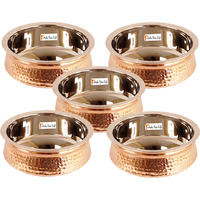 Set of 5 Prisha India Craft B. High Quality Handmade Steel Copper Casserole - Copper Serving Handi Bowl - Copper Serveware Dishes Bowl Dia - 5.00  X Height - 2.00  - Christmas Gift