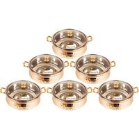 Set of 6 Prisha India Craft B. High Quality Handmade Steel Copper Casserole with Lid - Copper Serving Handi Bowl - Copper Serveware Dishes Bowl Dia - 5.00  X Height - 2.25  - Christmas Gift