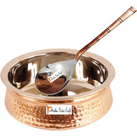 Prisha India Craft B. High Quality Handmade Steel Copper Casserole and Serving Spoon - Set of Copper Handi and Serving Spoon - Copper Bowl Dia - 6.00  X Height - 2.25  - Christmas Gift