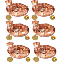 Set of 6 Prisha India Craft B. Indian Dinnerware Pure Copper Thali Set Dia 12  Traditional Dinner Set of Plate, Bowl, Spoons, Glass with Napkin ring and Coaster - Christmas Gift