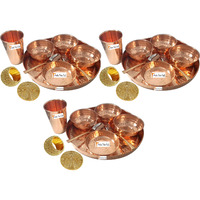 Set of 3 Prisha India Craft B. Dinnerware Pure Copper Thali Set Dia 12  Traditional Dinner Set of Plate, Bowl, Spoons, Glass with Napkin ring and Coaster - Christmas Gift
