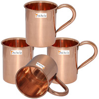 Set of 4 - Prisha India Craft B.Copper Mug for Moscow Mules 450 ML / 15 oz - 100% pure copper - Lacquered Finish Mule Cup, Moscow Mule Cocktail Cup, Copper Mugs, Cocktail Mugs with No Inner Linings