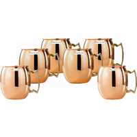 Set of 6 - Prisha India Craft B. Copper Mug for Moscow Mules 550 ML / 18 oz Inside Nickle Plain Best Quality Lacquered Finish Mule Cup, Moscow Mule Cocktail Cup, Copper Mugs, Cocktail Mugs