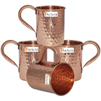 Set of 4 - Prisha India Craft B. Copper Mug for Moscow Mules 500 ML / 16.90 oz - 100% pure copper - Lacquered Finish - Hammered Style Mule Cup, Moscow Mule Cocktail Cup, Copper Mugs, Cocktail Mugs