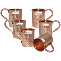 Set of 6 - Prisha India Craft B. Copper Mug for Moscow Mules 500 ML / 16.90 oz - 100% pure copper - Lacquered Finish - Hammered Style Mule Cup, Moscow Mule Cocktail Cup, Copper Mugs, Cocktail Mugs
