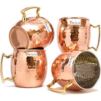 Set of 4 - Prisha India Craft B. Copper Mug for Moscow Mules 560 ML / 18 oz Inside Nickle Hammered Best Quality Lacquered Finish Mule Cup, Moscow Mule Cocktail Cup, Copper Mugs, Cocktail Mugs