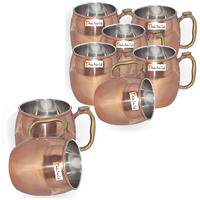 Set of 8 - Prisha India Craft B. Copper Plating Stainless Steel Best Quality MuleMug 550 ML / 18, Thumb HandlePremium Moscow Mule Copper Mug,Moscow Mule Cocktail Cup, Copper Mugs, Cocktail Mugs