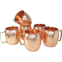 Set of 6 - Prisha India Craft B. Solid Copper Mug for Moscow Mules 550 ML / 18 oz 100% Pure Copper Best Quality Lacquered Finish Mule Cup, Moscow Mule Cocktail Cup, Copper Mugs, Cocktail Mugs