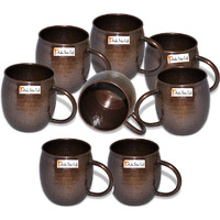 Set of 8 - Prisha India Craft B. Copper Mug for Moscow Mules 550 ML / 18 oz Pure Copper Antique Style Mug Lacquered Finish Best Quality Mule Cup, Moscow Mule Cocktail Cup, Copper Mugs, Cocktail Mugs