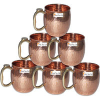 Set of 6 - Prisha India Craft B. Copper Mug for Moscow Mules 550 ML / 18 oz Pure Copper Mug Mule Cup, Moscow Mule Cocktail Cup, Copper Mugs, Cocktail Mugs