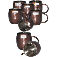 Set of 8 - Prisha India Craft B. Copper Mug for Moscow Mules 550 ML / 18 oz Inside Nickle Copper Antique Style Mug Lacquered Finish Best Quality, Moscow Mule Cocktail Cup, Copper Mugs, Cocktail Mugs