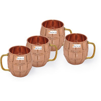 Set of 4 - Prisha India Craft B. Solid Copper Moscow Mule Mug 550 ML / 18 oz 100% Copper Lacquered Finish Best Quality Mule Cup, Moscow Mule Cocktail Cup, Copper Mugs, Cocktail Mugs