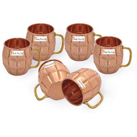 Set of 6 - Prisha India Craft B. Solid Copper Moscow Mule Mug 550 ML / 18 oz 100% Copper Lacquered Finish Best Quality Mule Cup, Moscow Mule Cocktail Cup, Copper Mugs, Cocktail Mugs