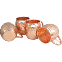 Set of 4 - Prisha India Craft B. Copper Barrel Mug Hammered for Moscow Mules 520 ML / 17 oz 100% Pure Copper Mug, Mule Cup, Moscow Mule Cocktail Cup, Copper Mugs, Cocktail Mugs - with No Inner Linings