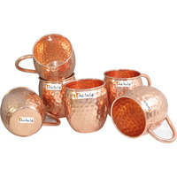 Set of 6 - Prisha India Craft B. Copper Barrel Mug Hammered for Moscow Mules 520 ML / 17 oz 100% Pure Copper Mug, Mule Cup, Moscow Mule Cocktail Cup, Copper Mugs, Cocktail Mugs - with No Inner Linings