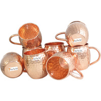 Set of 8 - Prisha India Craft B. Copper Barrel Mug Hammered for Moscow Mules 520 ML / 17 oz 100% Pure Copper Mug, Mule Cup, Moscow Mule Cocktail Cup, Copper Mugs, Cocktail Mugs - with No Inner Linings