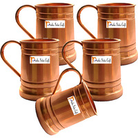 Set of 5 Prisha India Craft B. Moscow Mules Copper Mug 600 ML / 20 oz - Mule Cup, Moscow Mule Cocktail Cup, Copper Mugs, Cocktail Mugs - Christmas Gift with WOODEN KEYRING