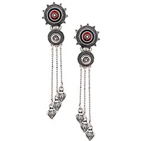 Voylla Ethnic Oxidised Silver Plating Brass Enamelled Embellished Oxidized Mandala Design Tassels Round shaped Dangle & Drop Earrings for Women and Girls