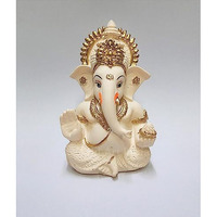 Gold Art India Peach Ivory Finish Ganesha Idol Car Dashboard Idol Home Decor Gifting Diwali Showpiece 3.5" Inches
