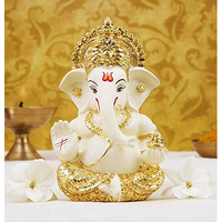 Gold Art India Ceramic Car Dashboard Ganesha Idol, 3.5 x 2 inch,1 Idol
