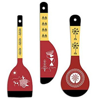 Artvibes Warli Art Wooden Wall Hanger for Home | Office | Living Room | Gift | Modern Decoration Items | Kitchen Wall Decor | Home Decor Hanging Items (WH_5016NN), Set of 3