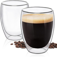HOLLIO Double Wall Glass, Clear Glass Without Handle Tumbler Glassware,Insulated,Coffee,Cappuccino,Tea,Latte Cups,Beverage Glasses Heat Resistant