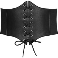 BAERFIT Women Corset Belt, Leather waist belts with lacing, Wide elastic ties for women dresses