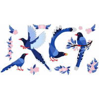 CVANU Blue Birds Around Flowers Wall Sticker PVC Vinyl for Home Decor Size(47CM X 90CM) Multicolor