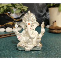 Electrum Kala udyam Experience The Divine Aura of Ganesha Silver Plated Idol for Car Dashboard, Office Desk, and Festive Gifting (4handmukutSilverWhite)