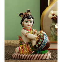 TIED RIBBONS Lord Krishna Makhan Chor Idol Sculpture Statue Figurine Showpiece (19 x 15 x 9 cm) - Decoration Items for Home Decor Living Room Mandir Temple Pooja Room Table Decorative Gifts