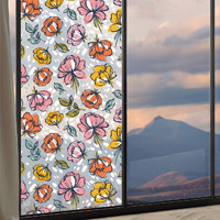 CVANU Privacy Window Film Printed Green Flower Window Frosting Film Window Sticker Window Cling Frosted Vinyl Sheets for Front Door/Bathroom/Sidelight/Small Windows, 24''x200''