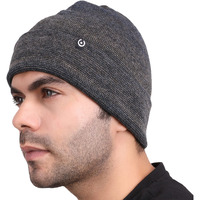 Coreteq Unisex Melange Woollen Folded Cuff Beanie Cap (Space Navy, Free Size, Pack of 1)