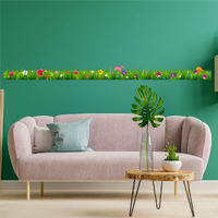 CVANU Wonderful Art of Wall/Border Sticker Birds Flying Spring Flowers PVC Transparent Vinyl for Home Decoration Size (270x20) cm_Multicolour