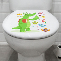 CVANU Cute Cartoon Birds,Butterfly and Crocodile Design Toilet Seat Stickers Decals Self-Adhesive Removable PVC Vinly Waterproof (10x10) inch, Pack of 2
