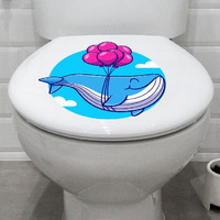 CVANU Cute and Beautiful Cartoon Blue Dolphin Design Toilet Seat Stickerss02 Decals Self-Adhesive Removable PVC Vinly (10x10) inch, Pack of 2